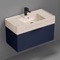 Blue Bathroom Vanity With Beige Travertine Design Sink, Floating, 32